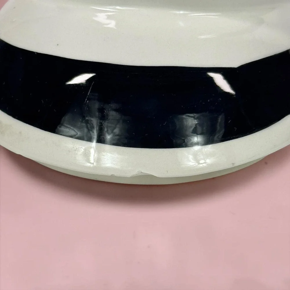 Vintage R. H. Macy & Co Black White Striped Cat Cookie Jar Pink Bow Ceramic
